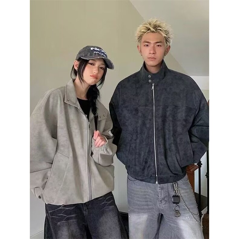 潮牌麂皮绒夹克外套男春秋痞帅飞行员夹克上衣网JK265-P72,男装夹克,星座1001-1