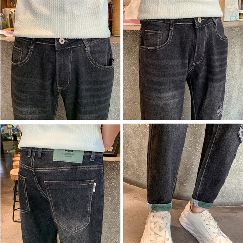 男裤秋款2025新款破洞裤子秋季男款潮牌直筒C208-6783-P48控69.9,男装休闲裤,电商C208