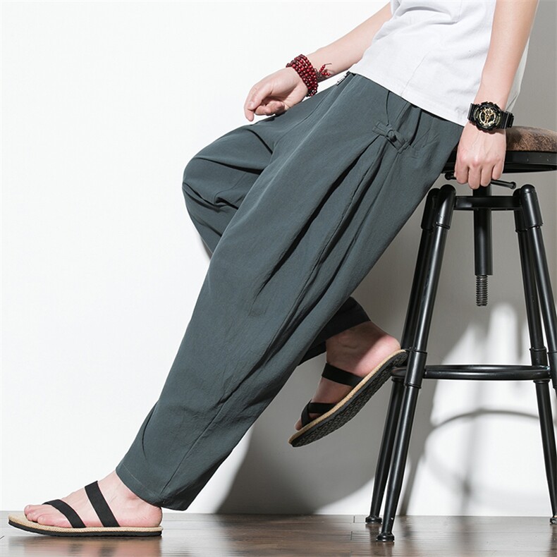 2023风民族风棉麻九分裤盘扣汉服A057-K177-P55白墙，男装民族服装，电商A057B