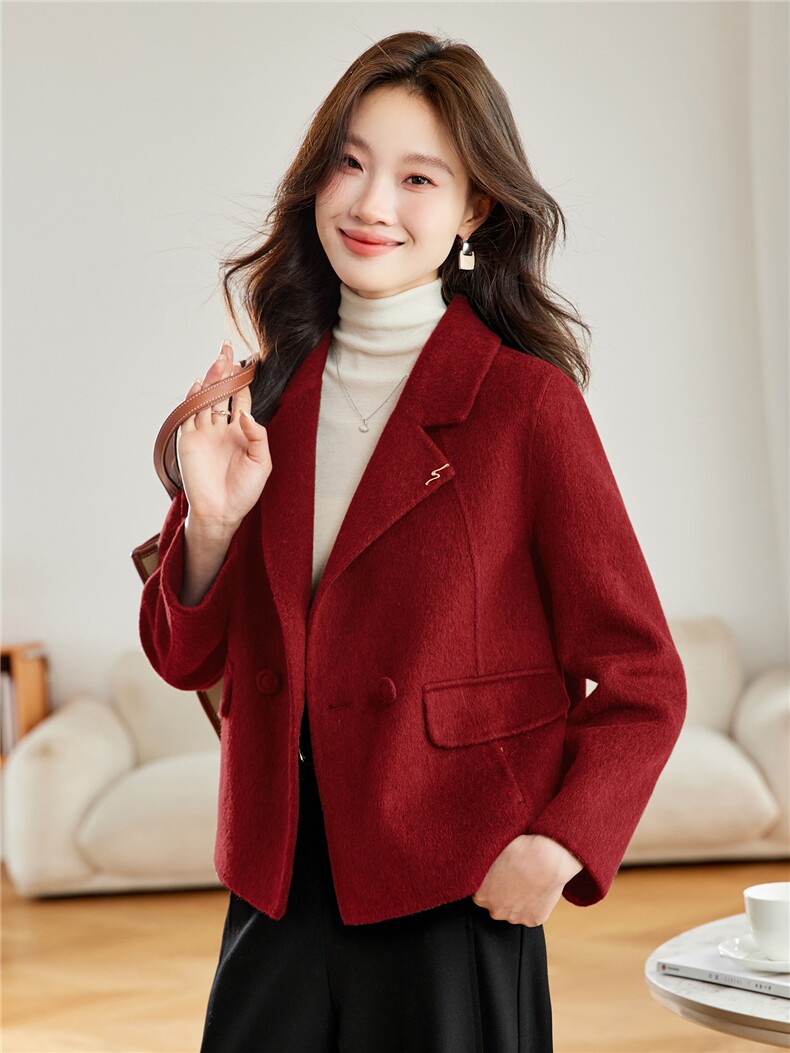 轻熟风气质短款毛呢外套女2025秋冬新款宽松超好看双面呢羊毛大衣,女装双面呢大衣,拾衣