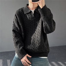 M5803-P65男士商务休闲翻领长袖针织衫2025秋季新款宽松百搭，男装针织衫/毛衣，电商B323A