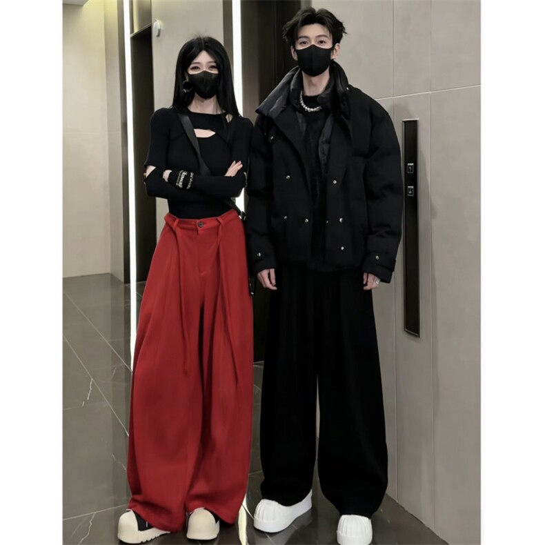 网图  加绒裤子龙叨叨厚款腰绳宽松垂感阔腿休闲长裤KK909-P78图片
