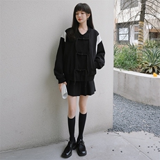 复古盘扣设计感立领宽松拼色外套2022年秋季，女装短外套，菡迪欧娜