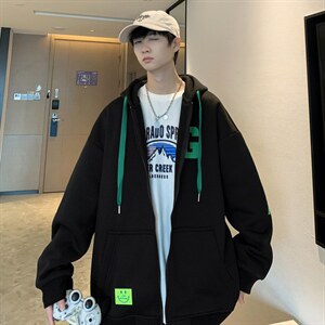 宽松潮港风卫衣春秋情侣外套连帽开衫加厚印字母卫衣A2018-A18P75图片
