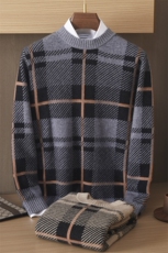 2024秋季新款长袖圆领拼色套头衫通勤百搭35%羊绒，男装羊绒套衫，绒誉暖羊绒