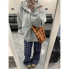 【有货】X814HH-特P50蓝色格子阔腿裤男女美式复古hiphop裤子宽松，男装休闲裤，星座1007（原301D）