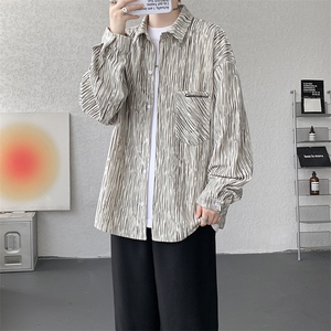 衬衫男秋季新款港风宽松大码灯芯绒扎染刺绣长袖衬衣CS8102-P42图片
