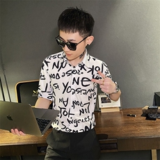 312A-118-P55新款社会小伙中袖衬衫韩版潮流男士五分袖衬衣C，男装T恤，星座312A-5