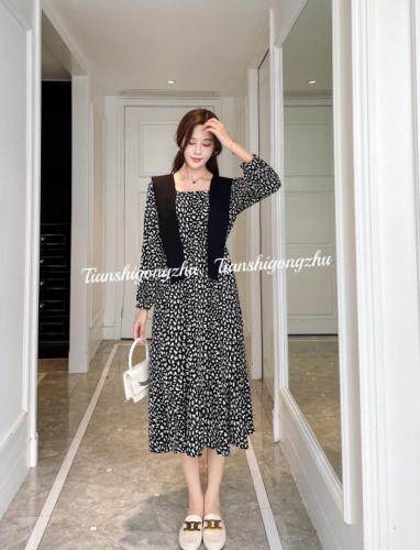 绒豹纹带披肩连衣裙，女装连衣裙，天使公主