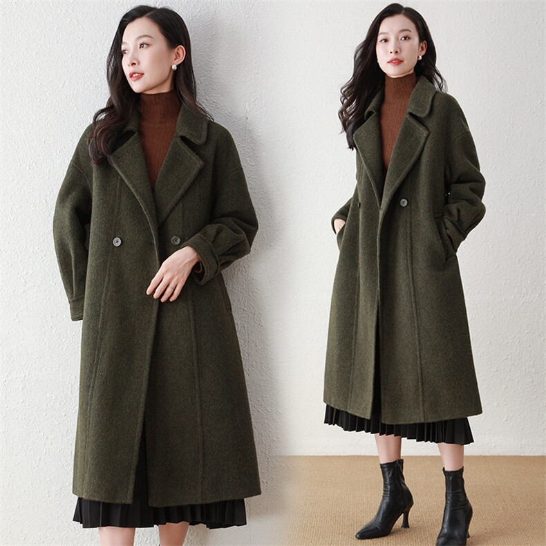 秋冬新款韩版高端时尚双排扣翻领双面羊毛大衣女修身显瘦气质外套,女装双面呢大衣,阿舍尔精品