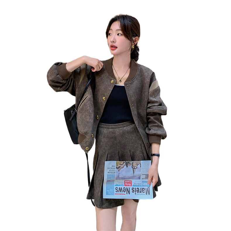 时尚套装两件套裙圆领拼接,女装套装/套裙,浙宝069