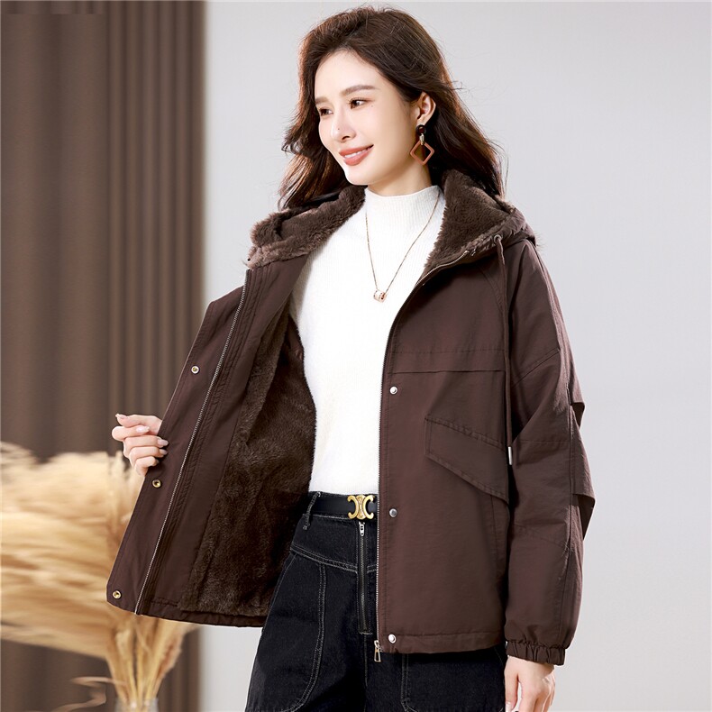 2025年冬季时尚潮流中长款休闲加绒加厚派克服,女装派克服,独衣靓
