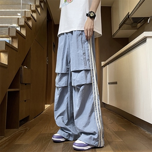 抽绳松紧腰工装裤2024港风新款美式高街直筒裤阔腿K680-P43图片