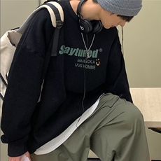 350g潮牌休闲圆领情侣长袖打底衫上衣服束口T恤卫衣Y05-P38网图，女装T恤，电商B245