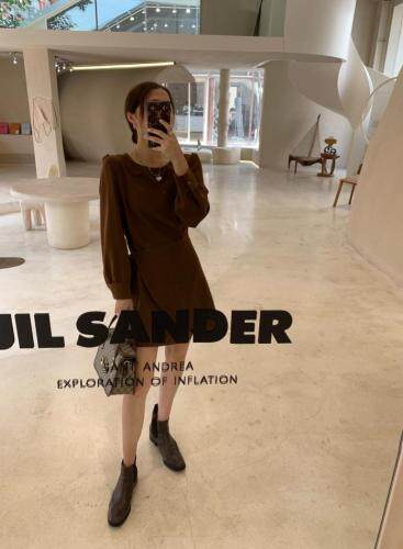 侧系带连衣裙，女装连衣裙，HE