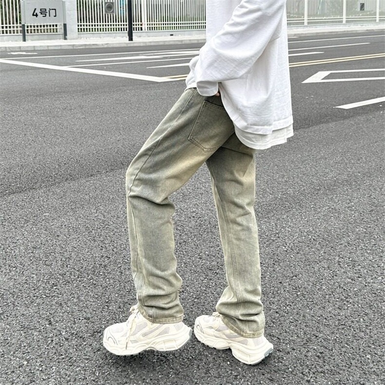美式水洗泛黄牛仔裤男女黄泥染直筒裤水洗做旧休闲长裤子N8090,男装牛仔裤,星座1116A-1（原606A）
