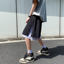 夏季假两件排扣短裤宽松直筒五分裤A125-6607-P35，男装牛仔裤，电商A125