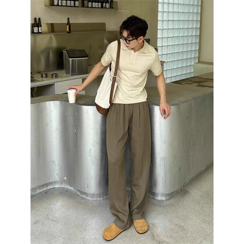 现货亚麻直筒休闲裤男士阔腿裤韩系通勤cleanfit穿搭K06030特P45，男装休闲裤，星座1004（原星座815-3）