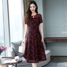 植物花卉潮流休闲时尚中长款气质件2021年夏季连衣裙，女装连衣裙，江南富贵女