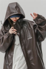 中性连帽鳄鱼纹PU皮衣大码M-5XL情侣冲锋衣夹克男JK8744P90控128，男装皮衣，星座227-7