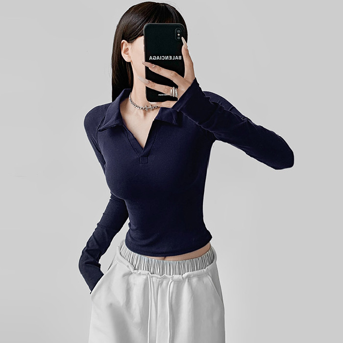 QC019-P45修身polo衫上衣女春秋2025新款辣妹性感纯欲风长袖T恤女,女装卫衣/绒衫,星座617A-2