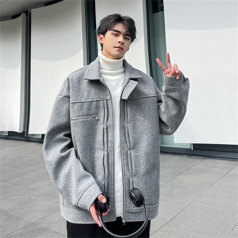 N8182/P100秋冬新款高街vibe美式外套飞行员夹克呢料外套呢大衣,男装毛呢大衣,电商A141