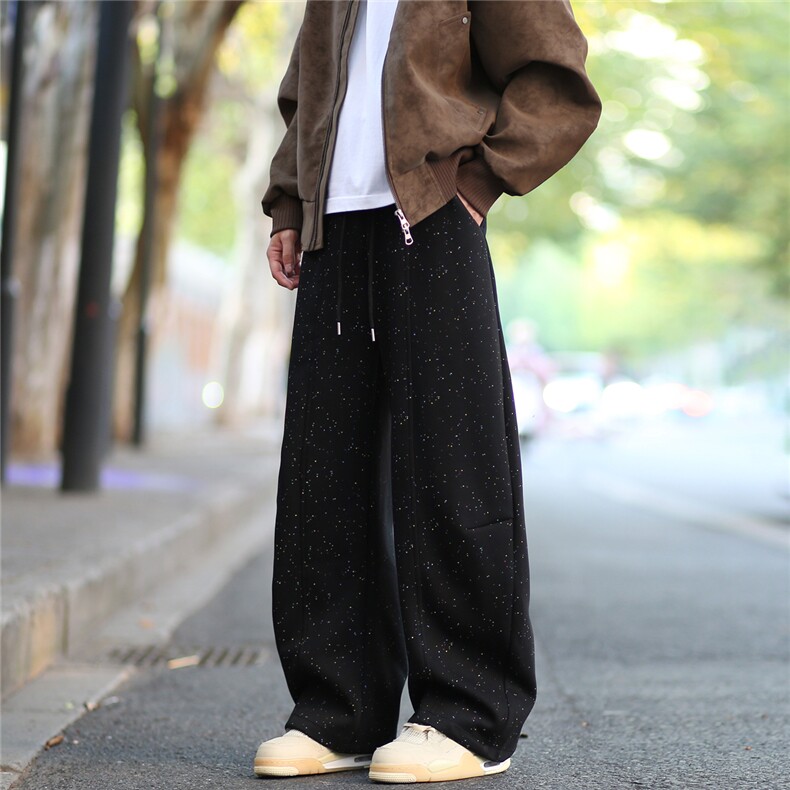 A429-YK351特批45秋冬重磅满天星斑点美式弯刀宽松运动休闲卫裤，男装休闲裤，电商A429