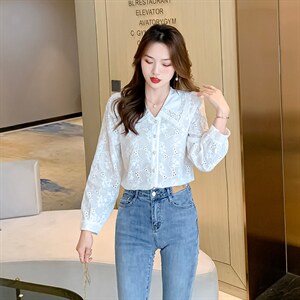 2021秋季新款韩版超仙甜美娃娃领长袖蕾丝打底衫显瘦衬衣上衣女,女装蕾丝衫/雪纺衫,潮品会