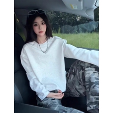 抖音得物高品质26春装设计感长袖打底衫纯色拉链肩圆领卫衣W123，男装T恤，电商A486