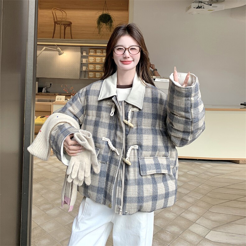 现货复古格子拼接翻袖羽绒服2C110-H7781-P245-K388,女装羽绒服,2C110