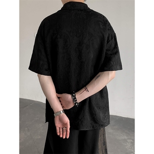 新中式法式领腰果花提花衬衫男短袖夏季宽松衬衣CS4445P58图片