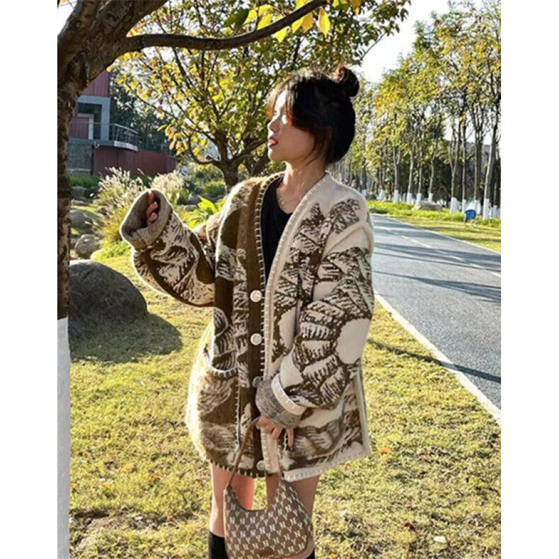 复古水墨画毛衣外套女冬季气质上衣独特超好看针织开衫M375,男装针织衫/毛衣,星座1116A（原606A-3）