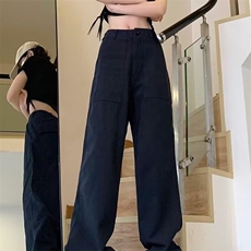 美式高街口袋皱褶工装裤男女做旧复古青少年阔腿裤子A895/P52，男装休闲裤，星座506