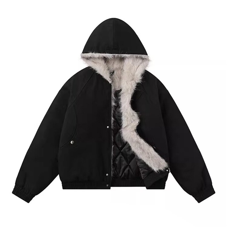 现货高品质美式高街冬季重磅硬挺短款座山雕毛领棉衣男女加厚外套，男装棉衣，电商A486-1