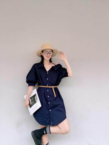 斜肩配腰带连衣裙，女装连衣裙，玩美