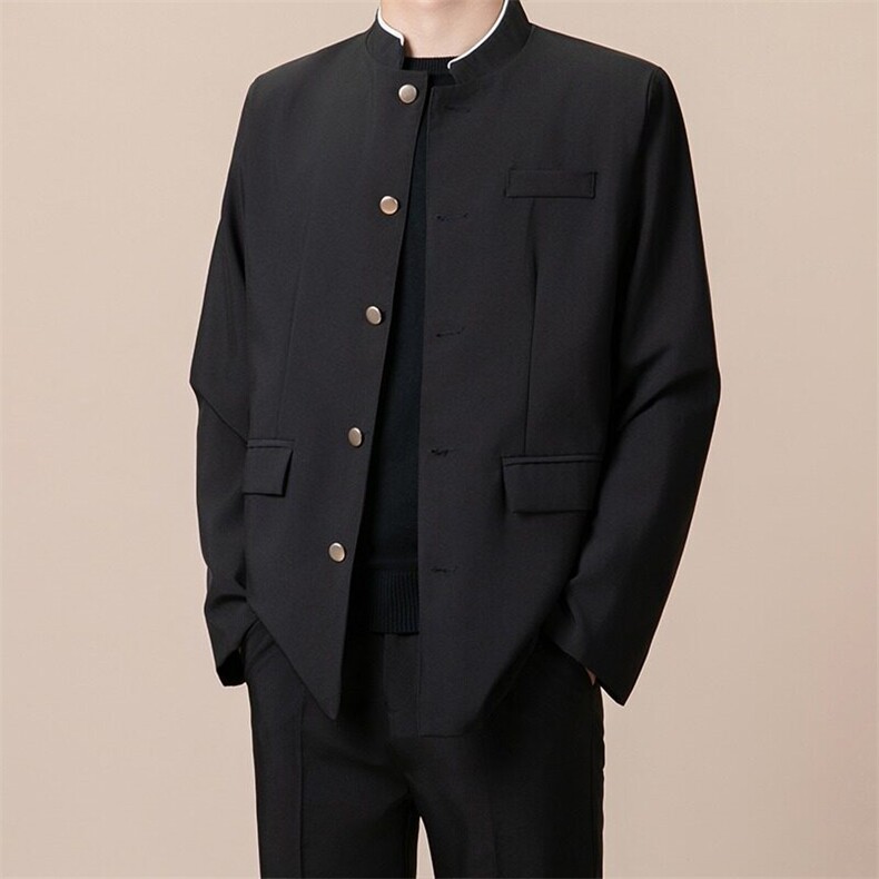 新中式男中山装痞帅三件套装春秋立领唐装潮风外套W41,男装西服,星座1116A-2（原606A-1）