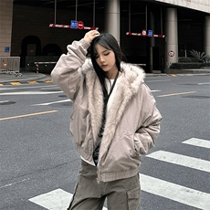 现货高品质美式高街冬季重磅硬挺短款座山雕毛领棉衣男女加厚外套，男装棉衣，电商A443