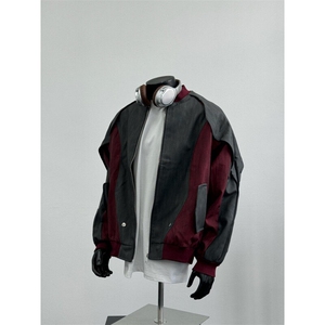 【有货】8164CC-P78 解构拼接皮衣外套男潮牌飞行夹克棒球服图片