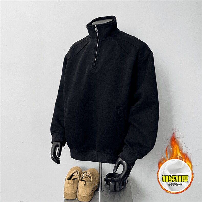 480G重磅加绒硬挺boxy男女秋冬美式高街结构半拉链立领卫衣厚外套，女装短外套，电商A486