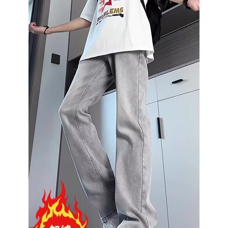美式灰色直筒加绒男潮牌cIeanfit水洗复古长裤子K7055-1#P45网图,男装卫衣,电商B245