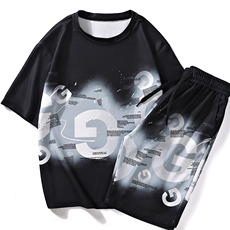 夏季短袖套装潮牌印花冰丝t恤运动休闲两件套衣服A438-TZ08-P65，男装T恤，电商A438