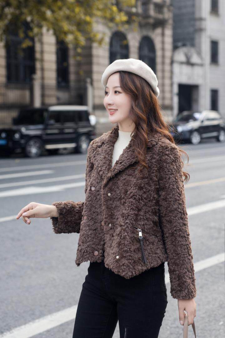 冬季新款巧克力色颗粒显瘦淑女小外套，其它，水锦红