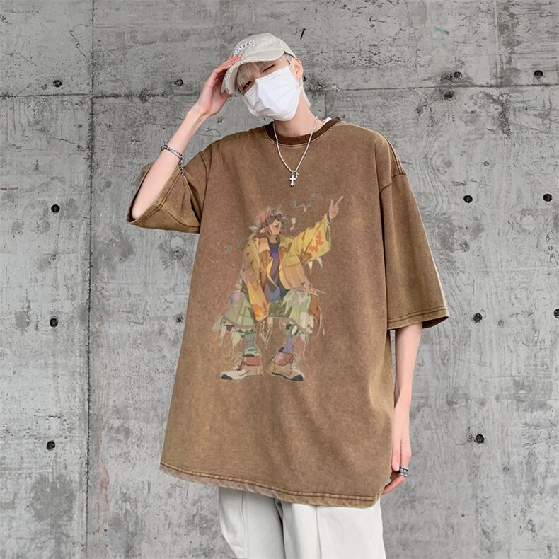 潮牌宽松短袖t恤蜡染美式复古高街水洗做旧517A-2-SX241-P38,男装T恤,星座517A-2