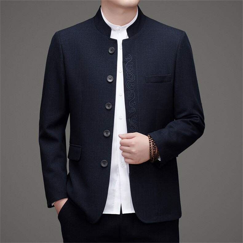 主推高品质中山装西服外套男士中老年风新中式休闲西服唐装,男装西服,钱塘723