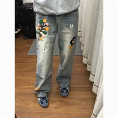 美式水洗复古做旧钩花系列牛仔裤cleanfit高街休闲长裤NKK027P45，男装牛仔裤，电商D256-2(原A064-2)