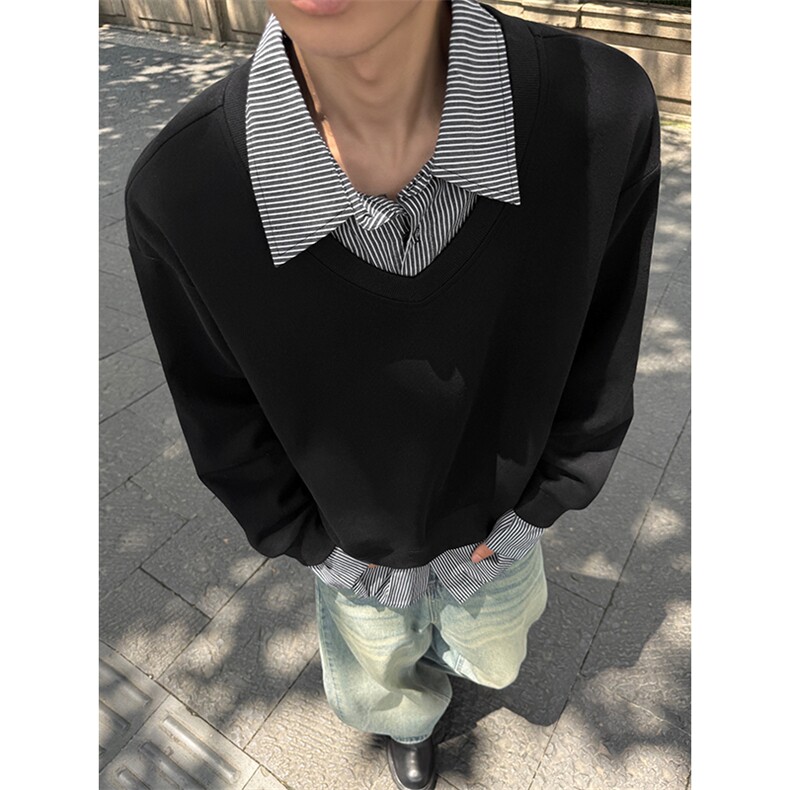 2026春季新款拼接潮流假两件420g重磅华棉卫衣男W24502-特P50控98,男装卫衣,电商A001