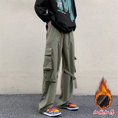 美式加绒裤子男款冬高街小众设计感潮牌宽松直筒工装休闲长裤P48，男装休闲裤，四季星座218-1