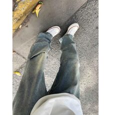 美式拼接感vibe高街直筒牛仔裤vintage复古水洗设计感街头风裤子，男装牛仔裤，星座506A