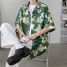 冰丝夏威夷碎花衬衫男大码沙滩花衬衣HC001-P45，男装衬衫，电商A040