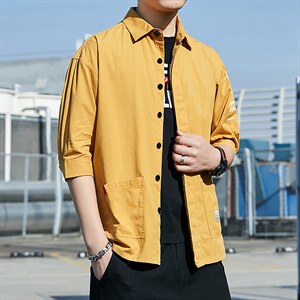 男士长袖衬衫2022新款韩版潮流帅气休闲工装寸衫春秋季衬衣男外套图片